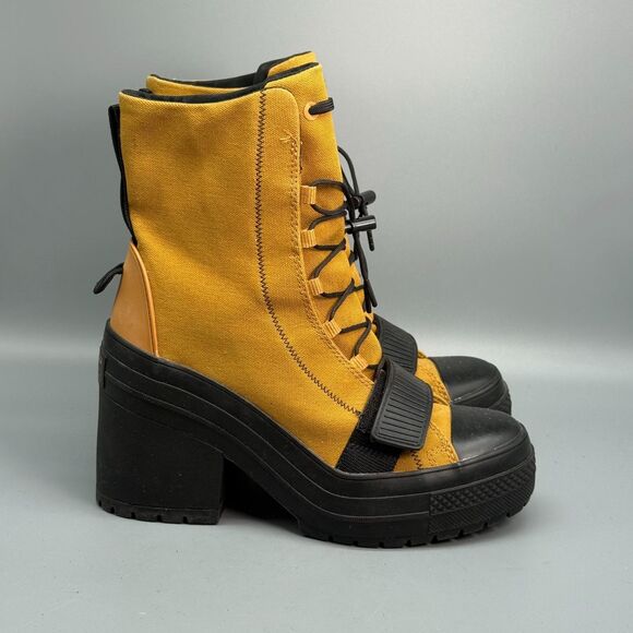 Converse All Star GR82 De Luxe Women 8 Yellow Mustard Boots Cord Lock Block Heel - Picture 1 of 11
